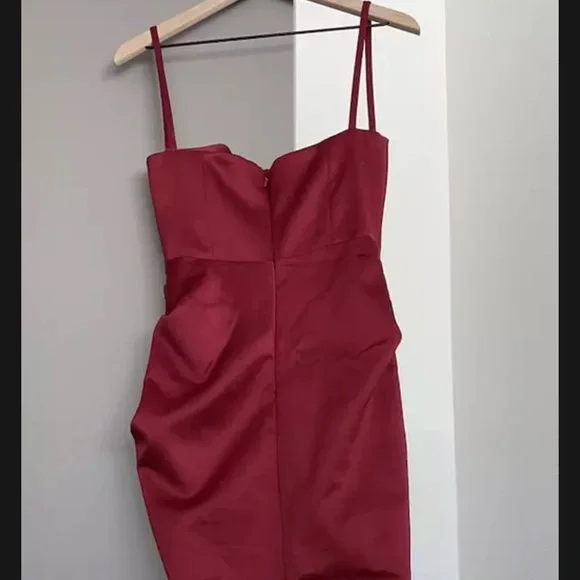 House of CB Wine Satin Pleated Corset Midi Dress - Picture 10 of 11